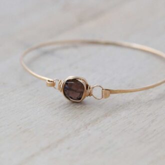 Smoky Quartz Stacking Bracelet with hammered gold filled cuff and faceted cube gemstone