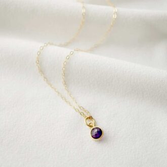 Tiny faceted amethyst bezel pendant on a 14k gold-filled chain, minimalist necklace
