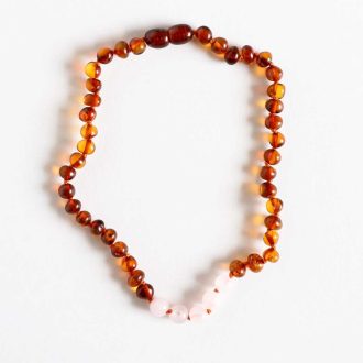 Polished Cognac Baltic Amber & Rose Quartz Necklace