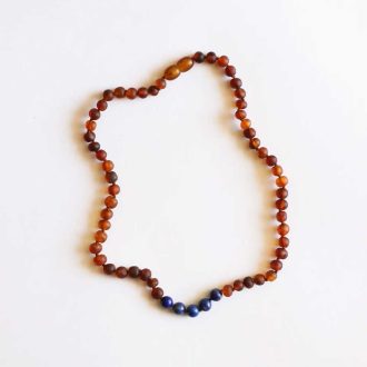 Raw Cognac Baltic Amber & Lapis Lazuli Necklace
