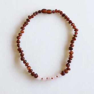 Raw Cognac Baltic Sea Amber & Rose Quartz Necklace