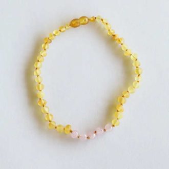 Raw Honey Baltic Amber & Rose Quartz Necklace
