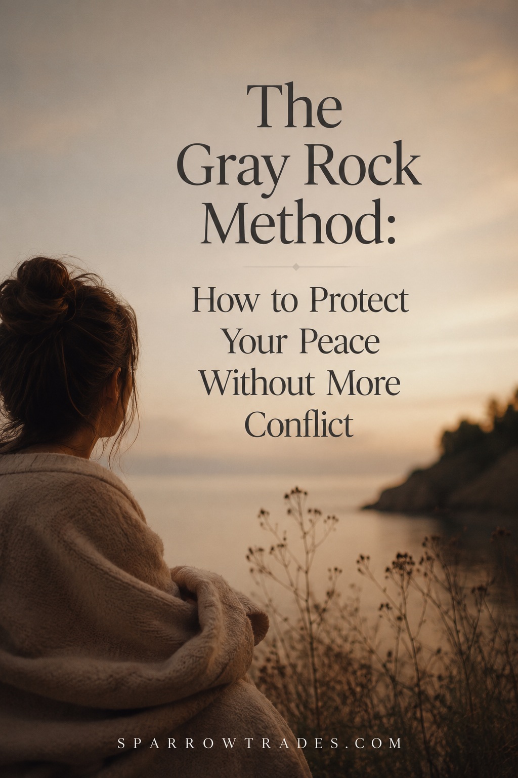 A person wrapped in a blanket quietly overlooks calm water at sunrise, reflecting on protecting emotional peace and healthy boundaries.